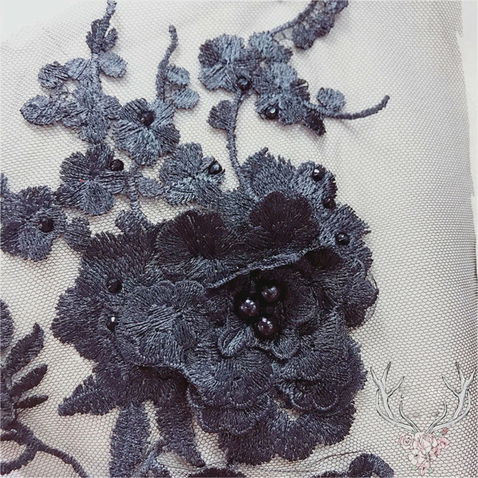 OFF WHITE Abito da sera con perline applique in pizzo fiori pianta ricamo motivo costume 1 pz