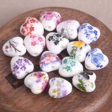 20pcs Heart Shape 13x12mm Flower Patterns Ceramic Porcelain Loose Beads