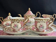 NORITAKE A SEVRE DECOR MINIATURE TEA SET 10pc PINK ROSES GOLD GILT POT SUGAR CUP