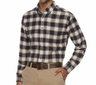 CROFT BARROW $36 Brown Tan Plaid BUTTON 