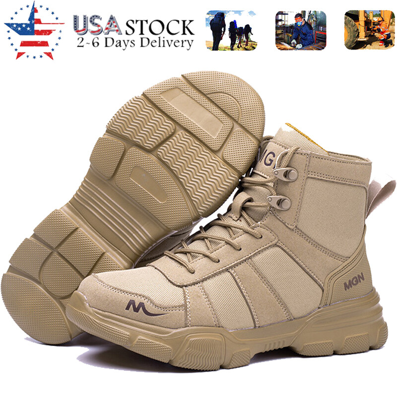 Men's Safety Work Shoes, Lace Up Steel Toe High Top Boots, Outdoor Hiking Safety  | ChicGrl