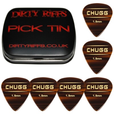 6 x Fender Chugg Zelluloseacetat 1,50 mm Gitarren-Plektren Gitarrenplektren in einer Plektrum-Dose