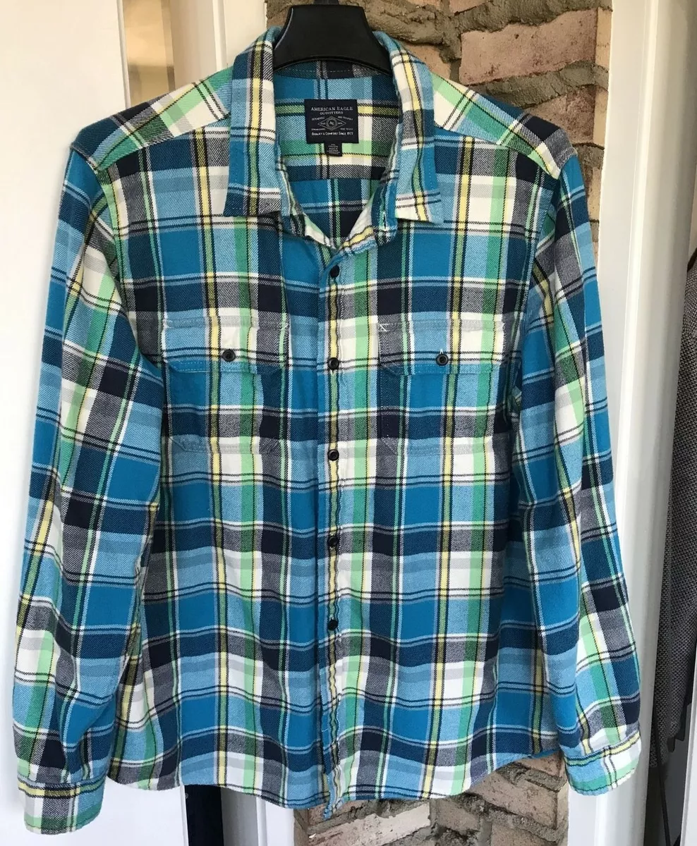 American Eagle Heritage Plaid Flannel Shirt Men s Sz XXL Blue Classic EUC Warm