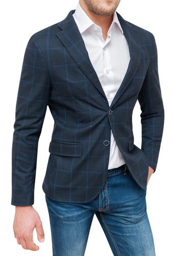GIACCA UOMO INVERNALE BLU SCURO QUADRI ELEGANTE CASUAL MAN'S JACKET da M a  XXL | eBay