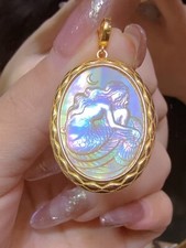 925 sterling silver with Gold Cameo shell vintage jewelry Pendant estate yellow