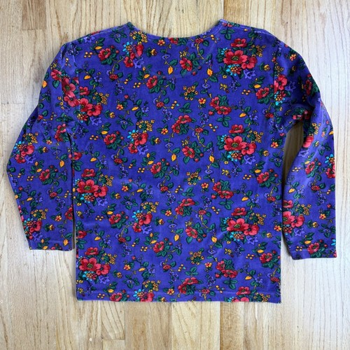 GAP Red Velour W/ Floral Print Long Sleeve Pullover Top Kids xL purple 80s 90s - Picture 6 of 13