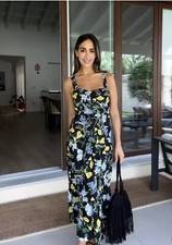 ZARA NEW WOMAN SS24 BLACK/YELLOW FLORAL PRINT MIDI DRESS REF:2157/052 SIZE M