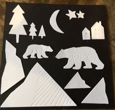 Christmas  Holiday Die Cuts  Arctic Bear Scene  Four Sets  White Cardstock