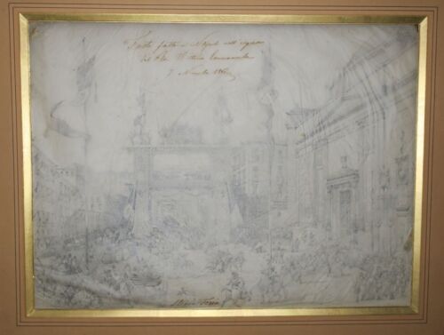 NAPLES - (L'entrée de VITTORIO EMANUELE à NAPLES le 7 novembre 1860". DESSIN 19è - Foto 1 di 9