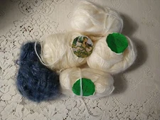 Mohair Acrylic Yarn 4 Skeins M H Yarns Ivory Italy Baronessa 40g Balls + Blue