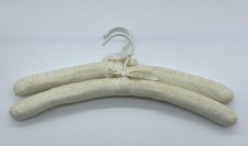 Pair of Ivory Eyelet Fabric Covered Hangers Plastic Coated Hooks