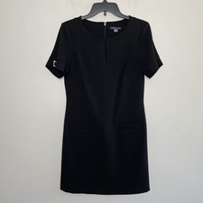 TOMMY HILFIGER Dress Women 6 Black Classic Short Sleeve Stretch Gold Details