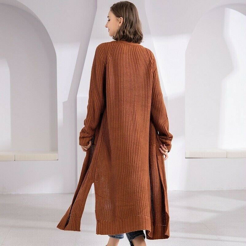 Women Loose Open Front Long Cardigans Solid Knit Sweaters Casual