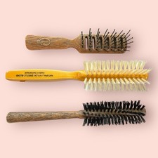 Vtg GOODY Lot Wood Grain Detangle Vented Blow Dry Hair Brush Round Boar Bristle
