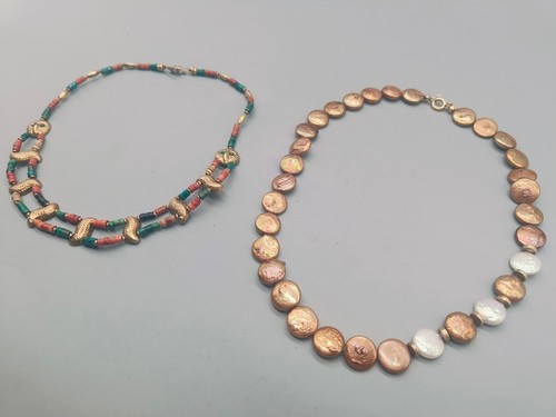 2 Design Halsketten - Perlen / Steine - Handarbeit - Silber 925
