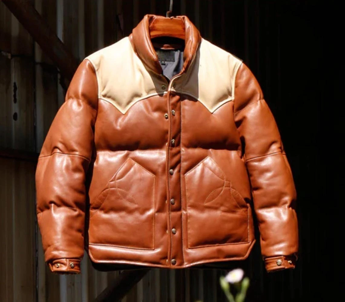 Men's Puffer Jacket Real Lambskin Leather Quilted Bomber Jacket - Dual Color