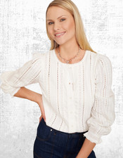Womens WYSE Cotton Lace Trim Embroidered Harriett Blouse Ivory RRP £150