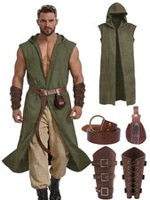 Renaissance Costume for Men Medieval Viking Hooded Large, Army Green
