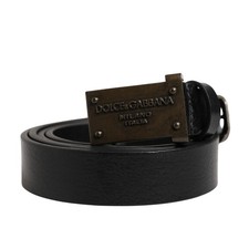 DOLCE & GABBANA Belt Men Black Classic Leather Logo Buckle 115cm / 46in 370usd