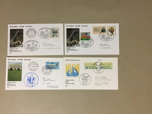 Four Lufthansa first flight covers with pictures