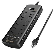 Surge Protector Power Strip - 12 Outlets,4 USB 6A Ports, 6Ft Black-6Ft