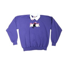 Vintage 90s Morning Sun purple cat embroidered collared sweatshirt L