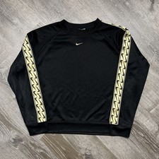 Nike Sportswear Womens Medium Logo Tape Crewneck Sweatshirt Pullover Black/Gold