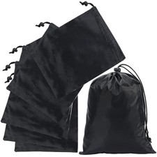 6Pcs Black Drawstring Bag with Toggle Nylon Cinch Ditty Pouch 20x15cm