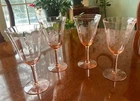 Pink Depression Glass Wine Etched Stemmed Glasses 4