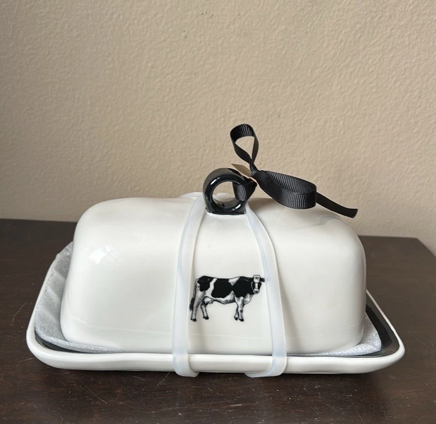 New Rae Dunn By Magenta Farm line Cow Butter Dish W Lid Farmhouse