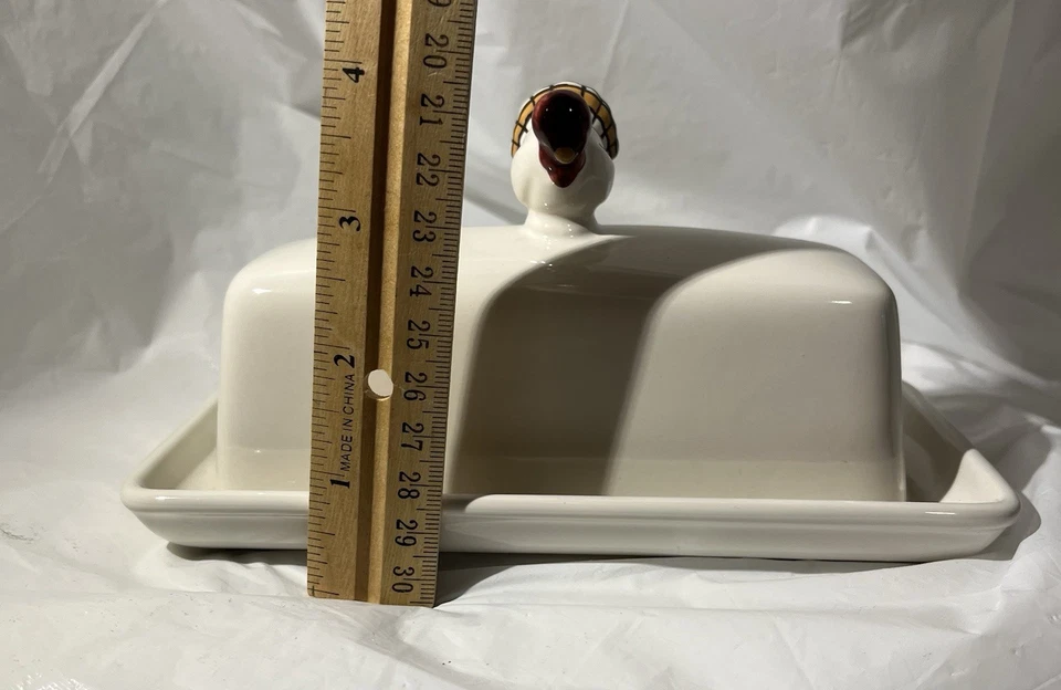 Plato de mantequilla cubierto Pottery Barn Gobble/mango de perilla en forma de pavo nuevo en caja Foto 3 de 4