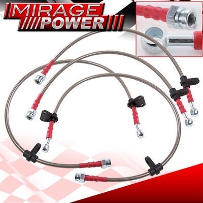 Silver Stainless Steel Braided Brake Line Hose For 88-91 Honda Prelude B20A 2.0L