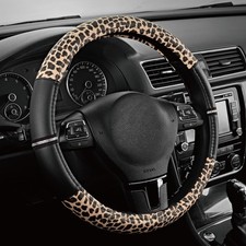 Leopard Steering Wheel Cover - Made With Pvc Leather Cheetah Print - Black