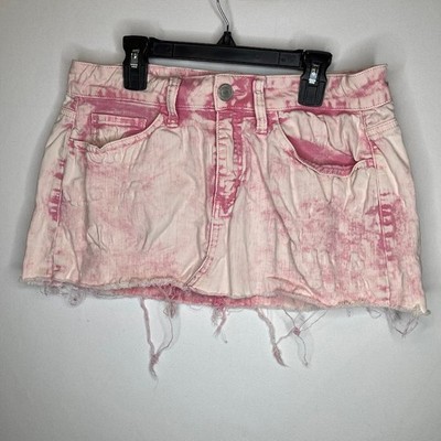SO Pink Tie Dye Denim Mini Skirt Juniors Size 9 Raw Hem Y2K Grunge Style