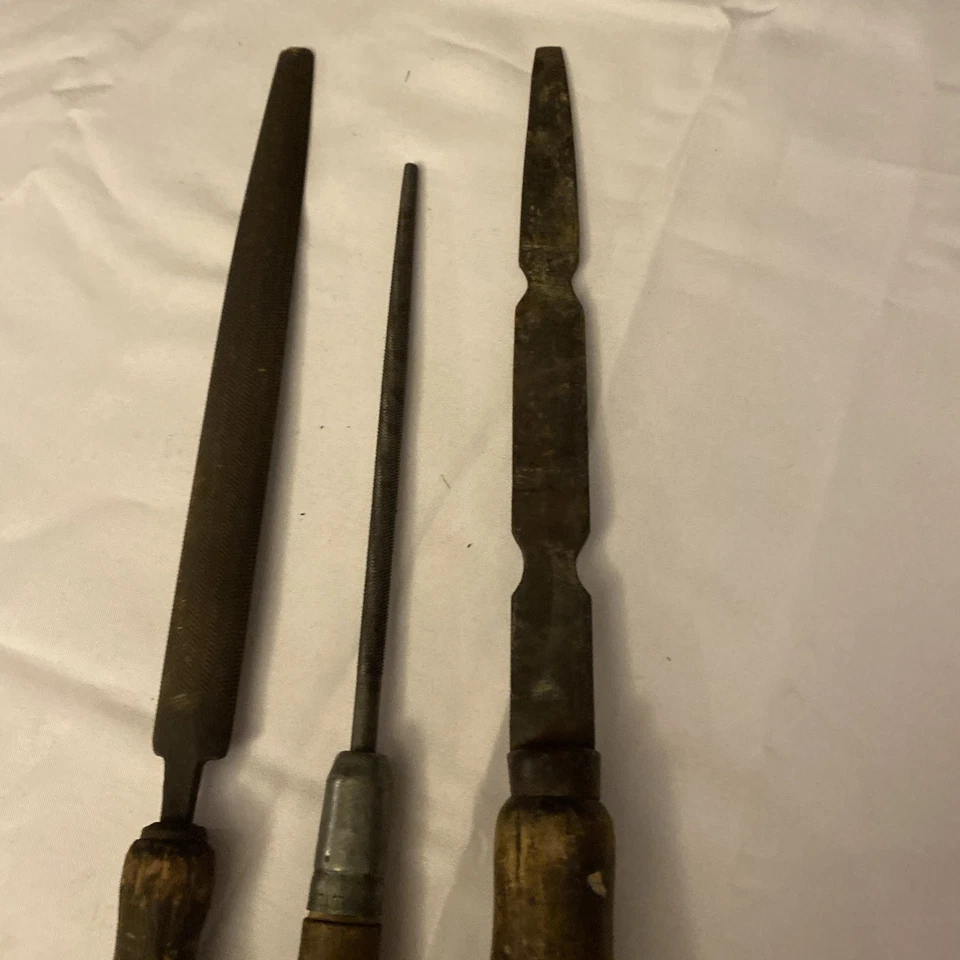 Vintage File Rasp Lot X3 Wooden Handle Original Antique - Image 3 of 4