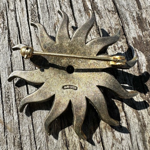VTG Sterling Silver Brooch Sun Astrology Zodiac Birthstones Pin Month May Stone - Picture 2 of 3
