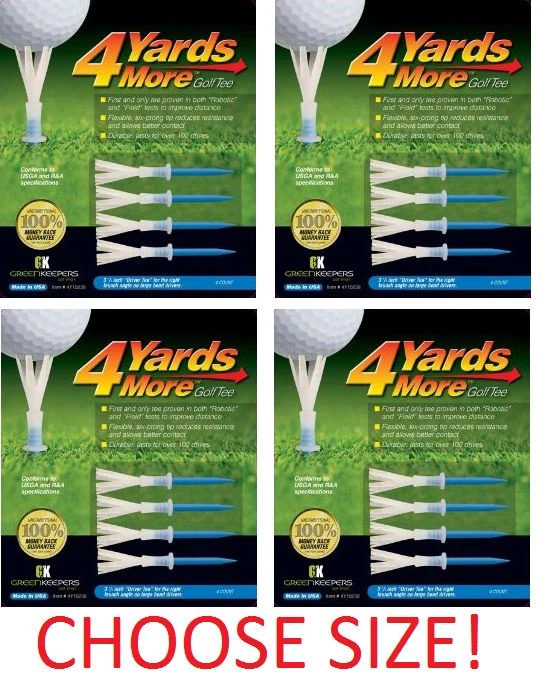 NEW! 4 X Four Pack 4 Yards More Golf Tees (16 Total) Hit Longer Drives Gift