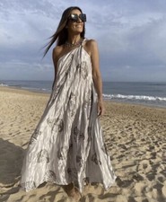 ZARA WRINKLED-EFFECT ASYMMETRICAL DRESS BROWN ECRU SIZE M UK 10-14 4886/006 BNWT