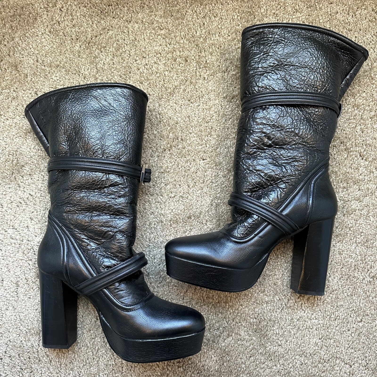 New $329 Zara SRPLS Surplus Shearling Leather Platform Boots 1907/810 Size 10 image 2