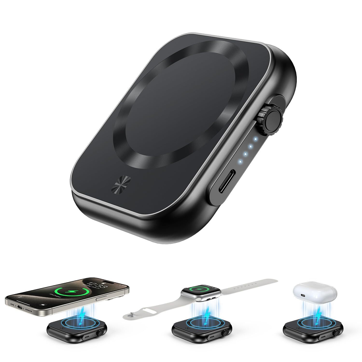 MEKIKI 3-in-1 Magnetic Wireless Power Bank 5000mAh 22.5W Fast Charging Portable