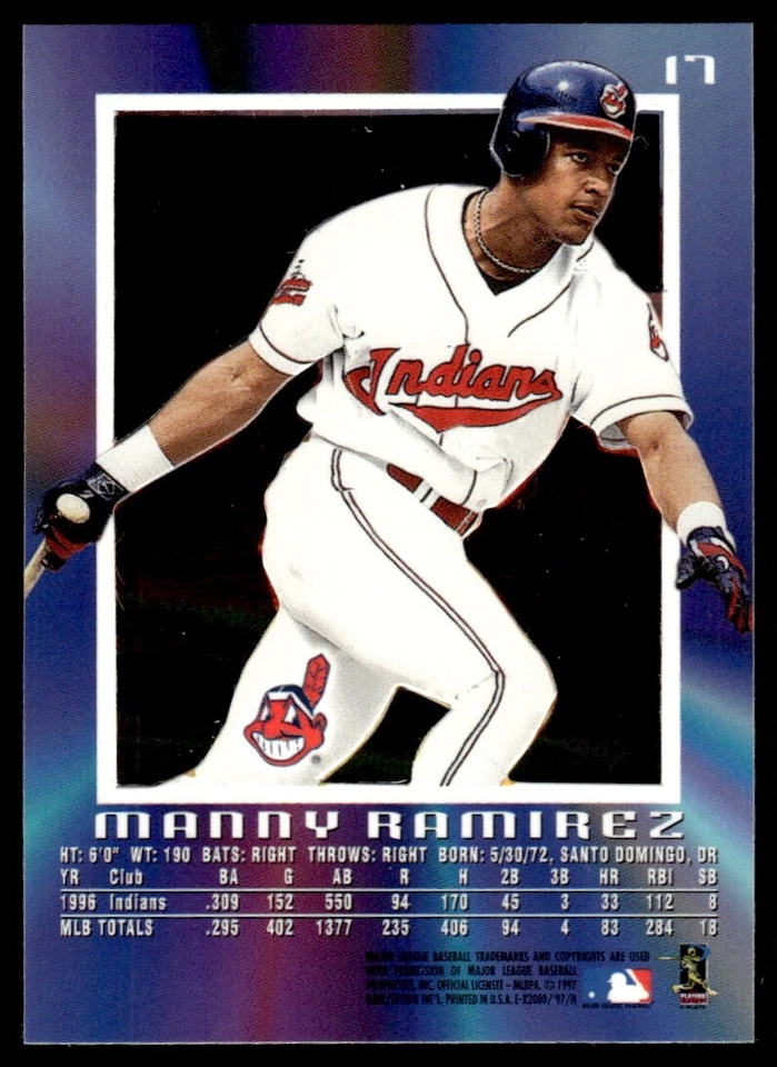 1997 SKYBOX EX 2000 Manny Ramirez Cleveland Indians #6 - Image 2 of 2