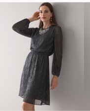 NWT White House Black Market Womens Black & Silver Cocktail Dress Size Small