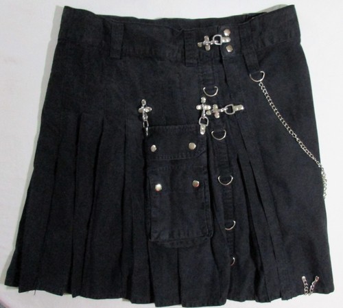 Gonna kilt uomo tasche cargo anelli a D catene nero cotone punk gotico 42" vita - Foto 5 di 23