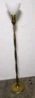 Vintage Brass Floor Lamp Milk Glass Shade- Mid Century Torchiere Lamp Light