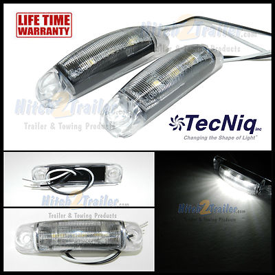 (2) TecNiq White 3 LED light Clearance Marker Trailer Truck Surface Mount 2 wire