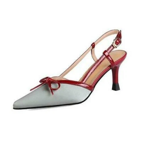 Damenschuhe Pfennigabsatz-Pumps Schleife Sandalen Fersenriemen spitz zulaufend Mode - Bild 15 von 27