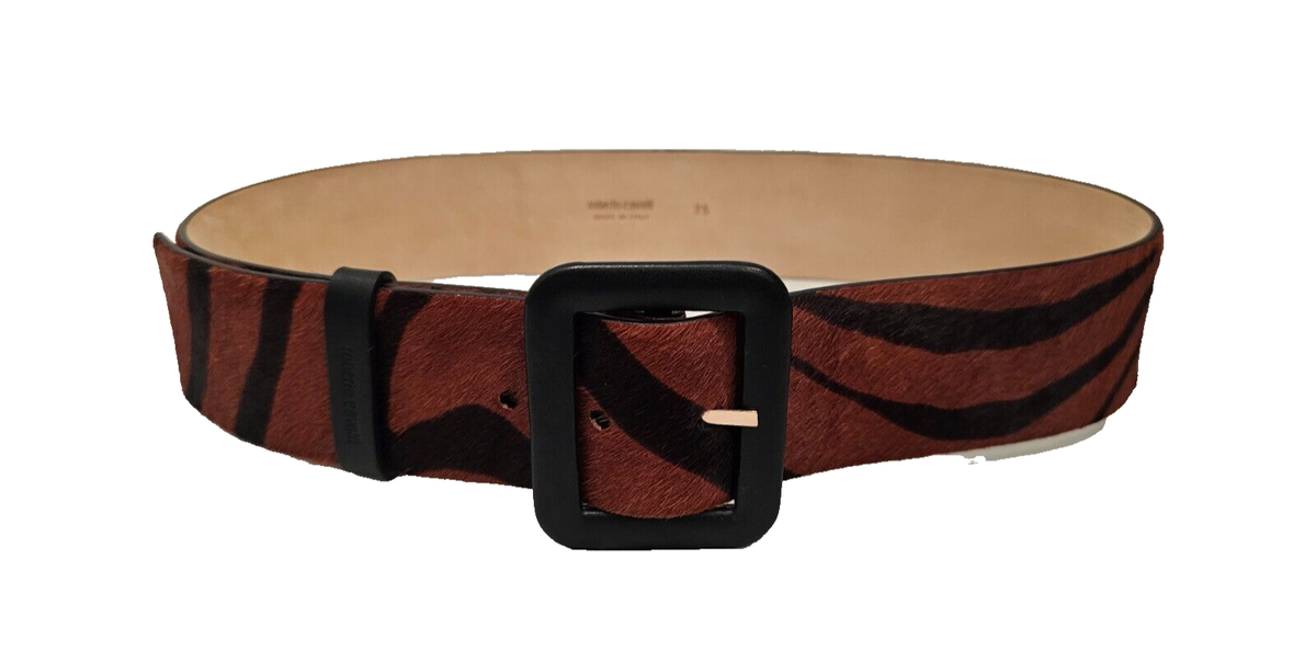 ROBERTO CAVALLI Brown and Black Animal Print Calf Hair Belt  display picture 2