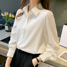 Camicia In Velluto Donna Top A Bottoni Manica Lunga Ufficio Business Giornaliero