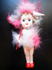 1930's VTG Celluloid Kewpie Flapper Carnival Cane Doll Gold Hair Japan 5"