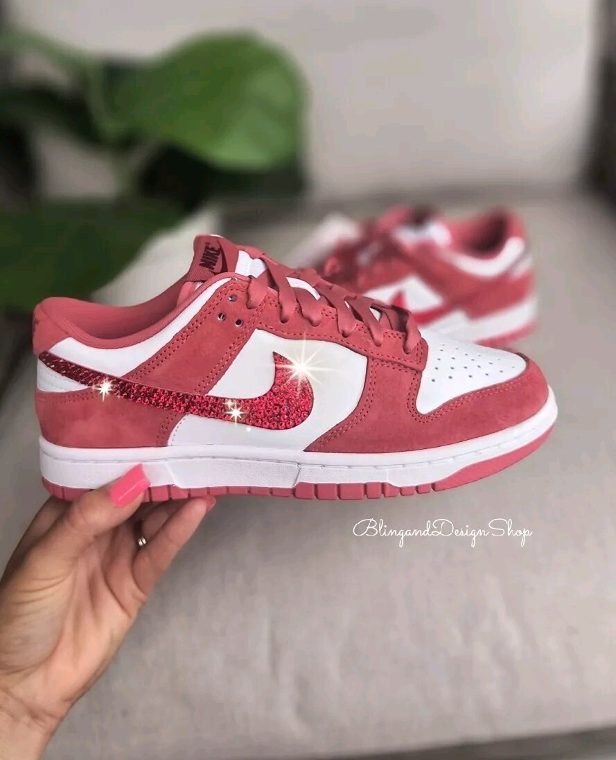 Bling Nikes Dunk Low Valentines Day 2024 Pink Sneakers custom with Red  Crystals | eBay